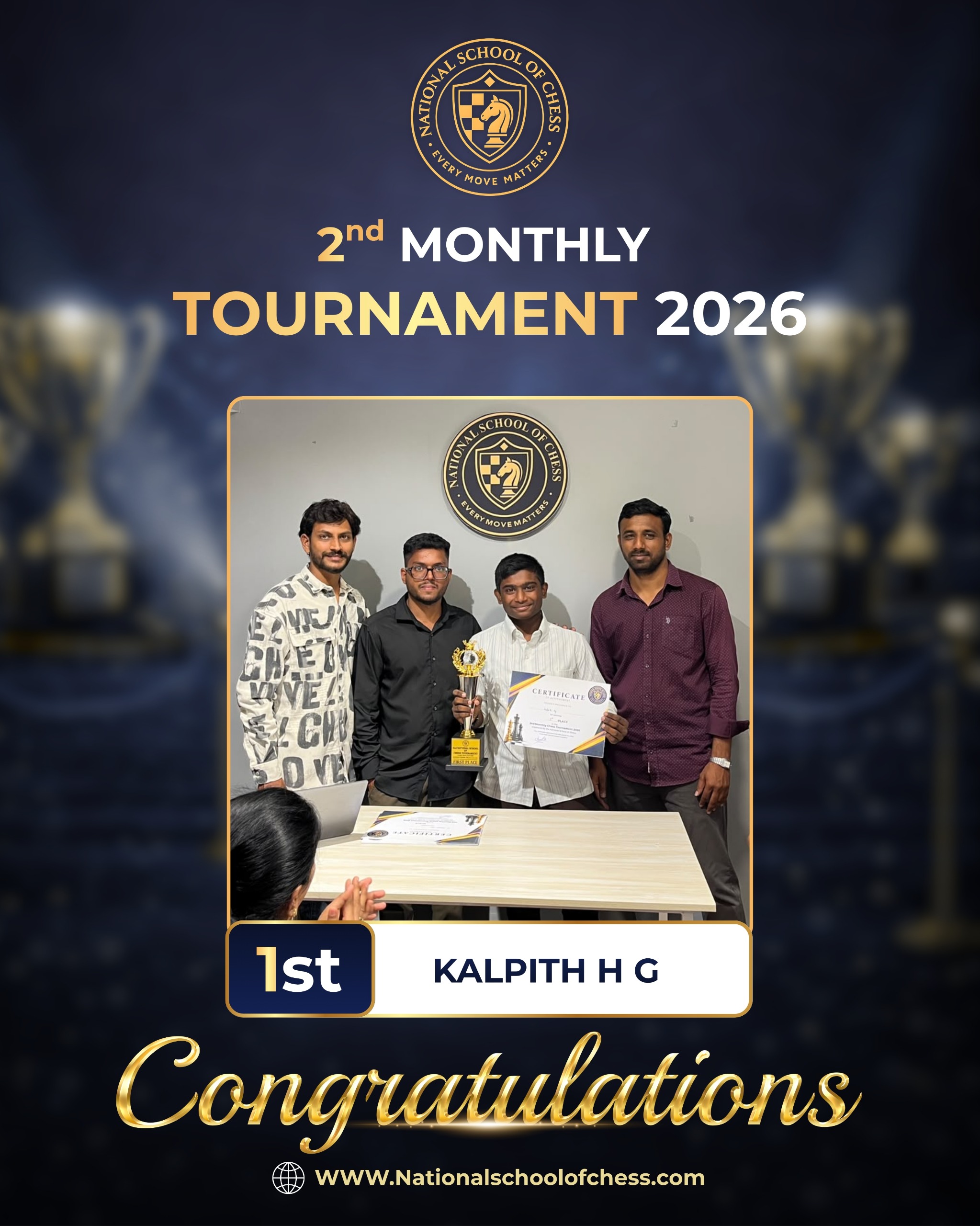 Kalpith H G receiving 1st place trophy and certificate