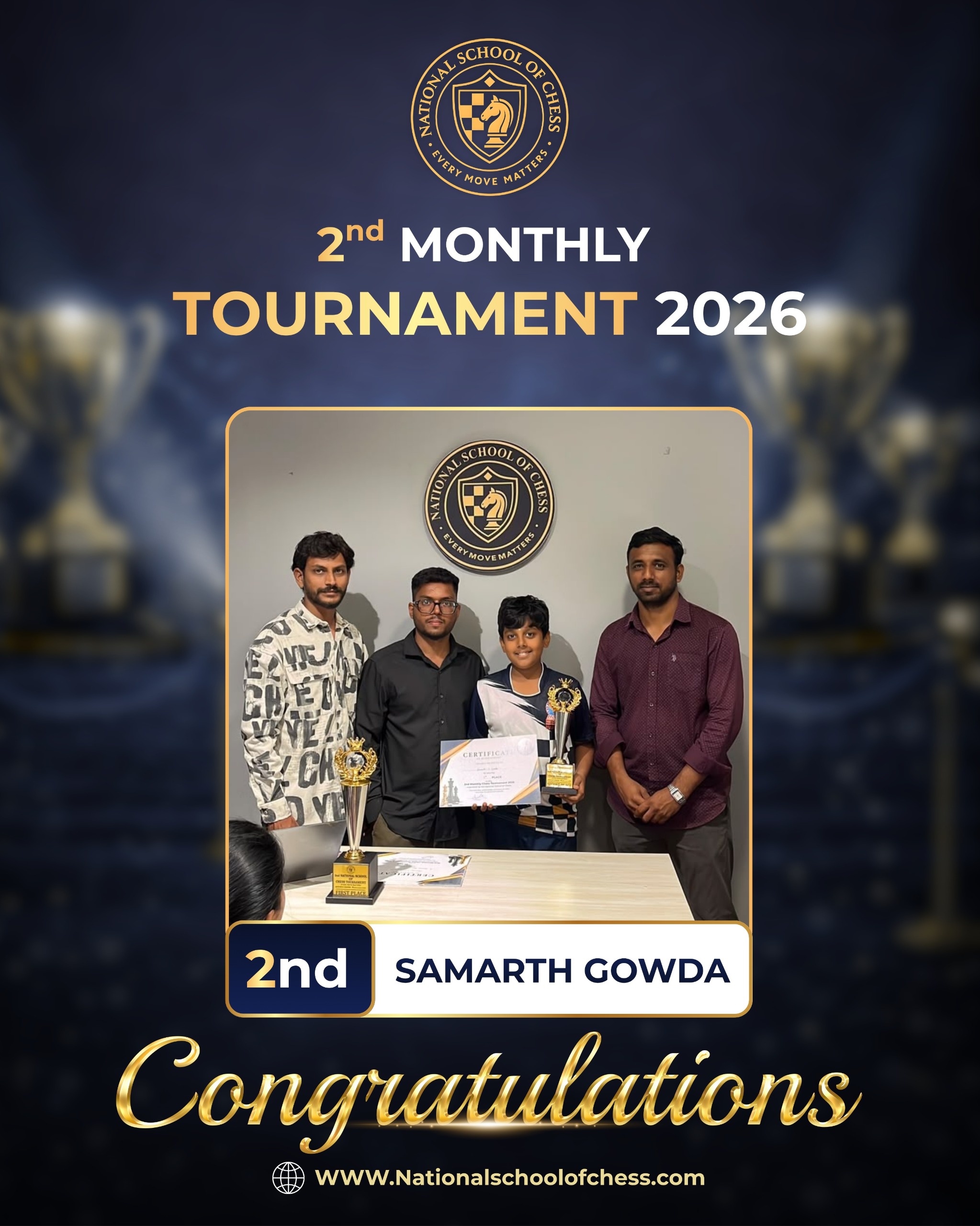 Samarth Gowda receiving 2nd place trophy and certificate