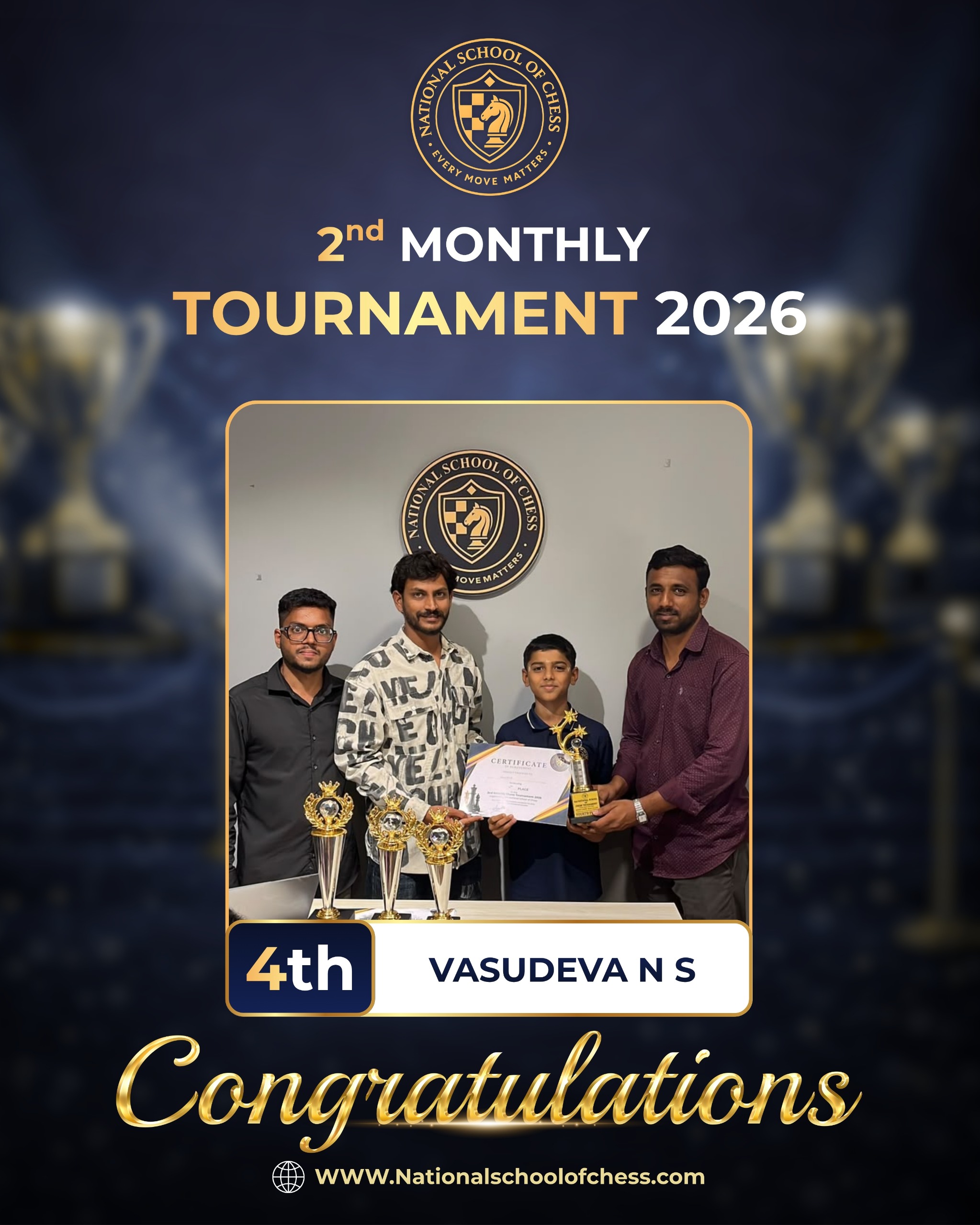 Vasudeva N S receiving 4th place trophy and certificate
